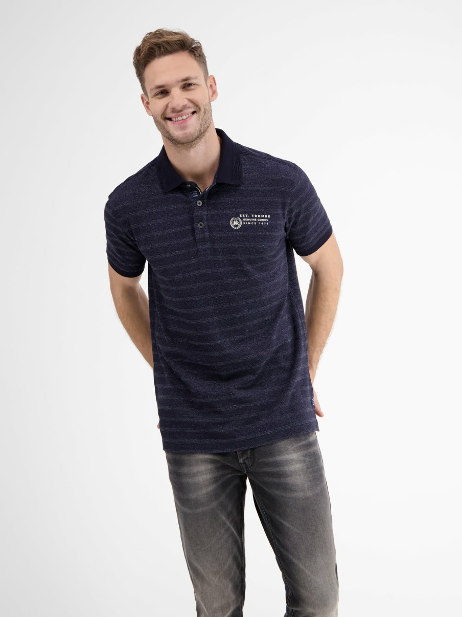 Heren LERROS | Poloshirt Met Tonale Strepen Classic Navy