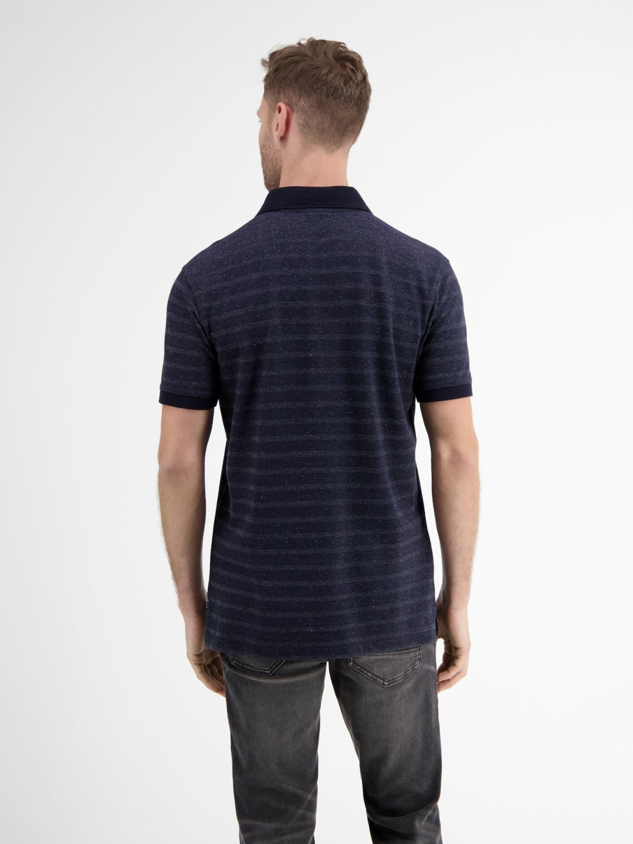 Heren LERROS | Poloshirt Met Tonale Strepen Classic Navy