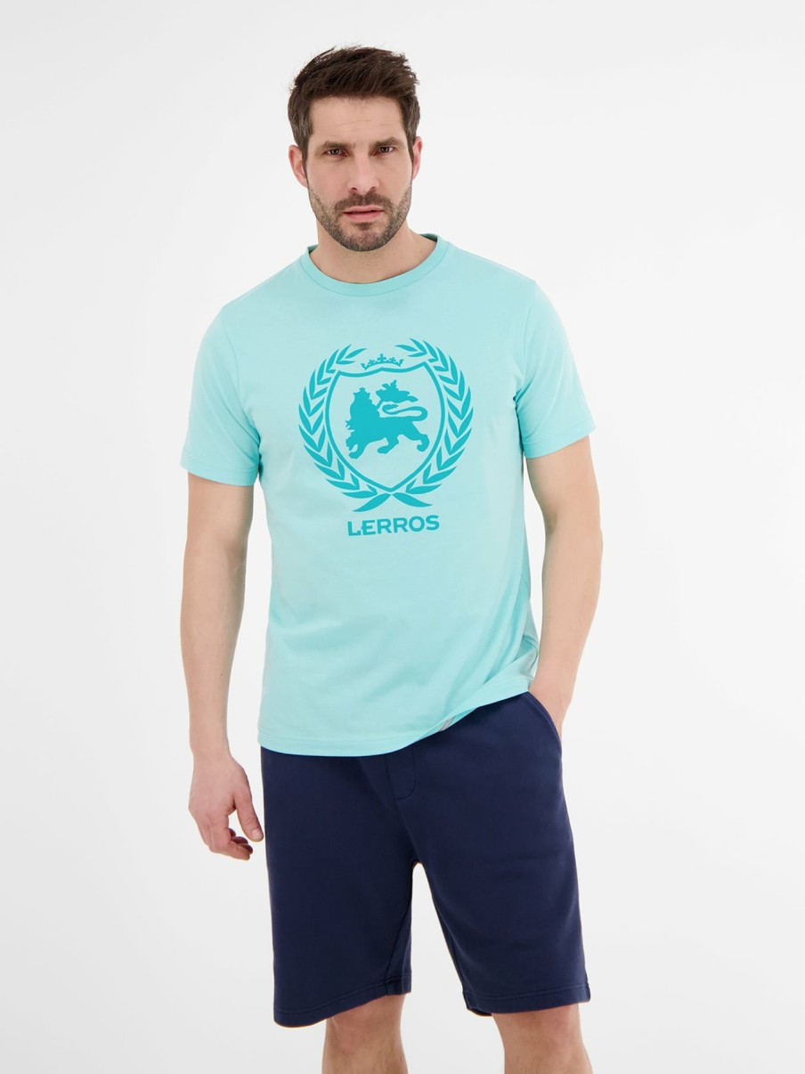 Heren LERROS | T-Shirt Met Ronde Hals En Grote Logoprint