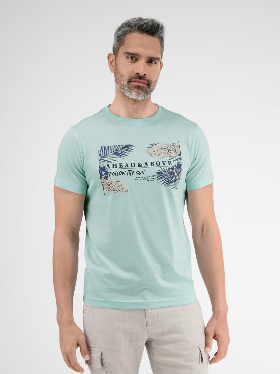 Heren LERROS | T-Shirt Met Design Fotoprint Tinted Aqua