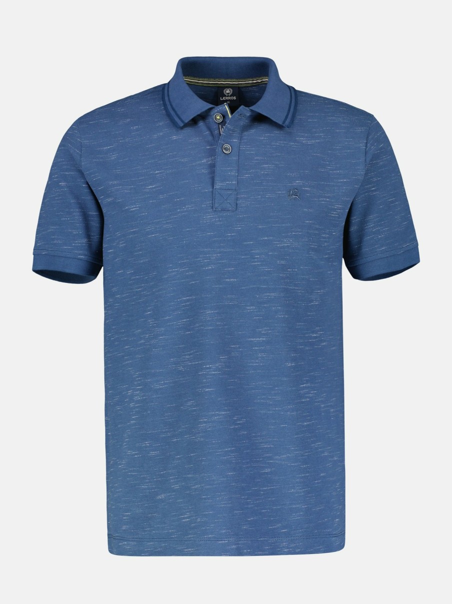 GROTE MAAT LERROS | Poloshirt Van Gemeleerd Pique Light Turquoise