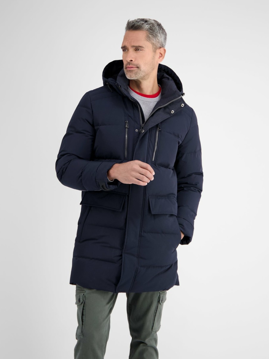 Heren LERROS | Lange Jas In Parka-Design. Gewatteerd Classic Navy