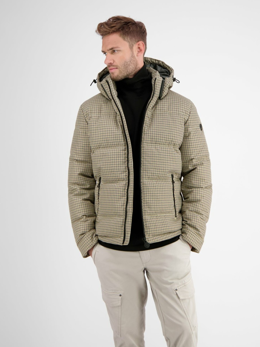 Heren LERROS | Gewatteerde Blouson. Geruit Soft Stone