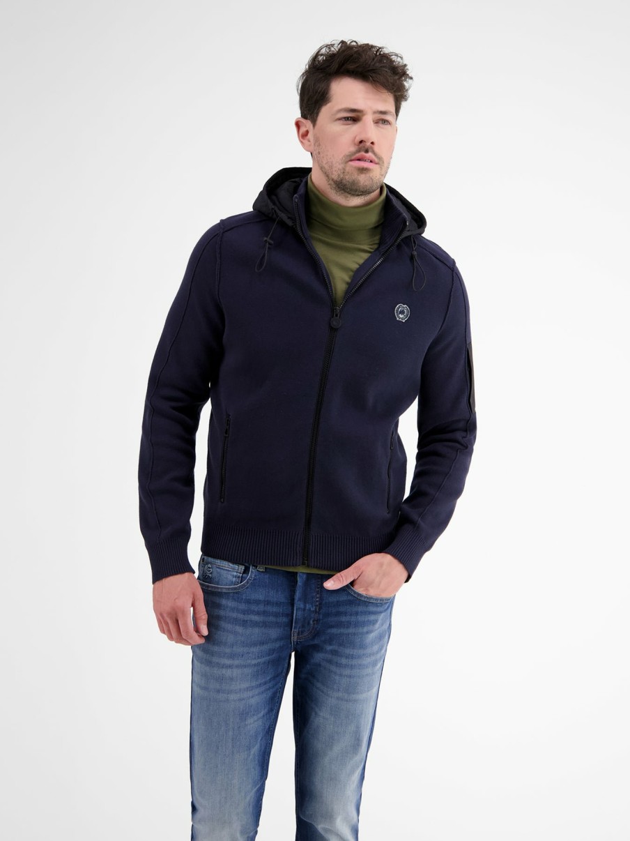 Heren LERROS | Sweatjack Met Nylon Capuchon Navy