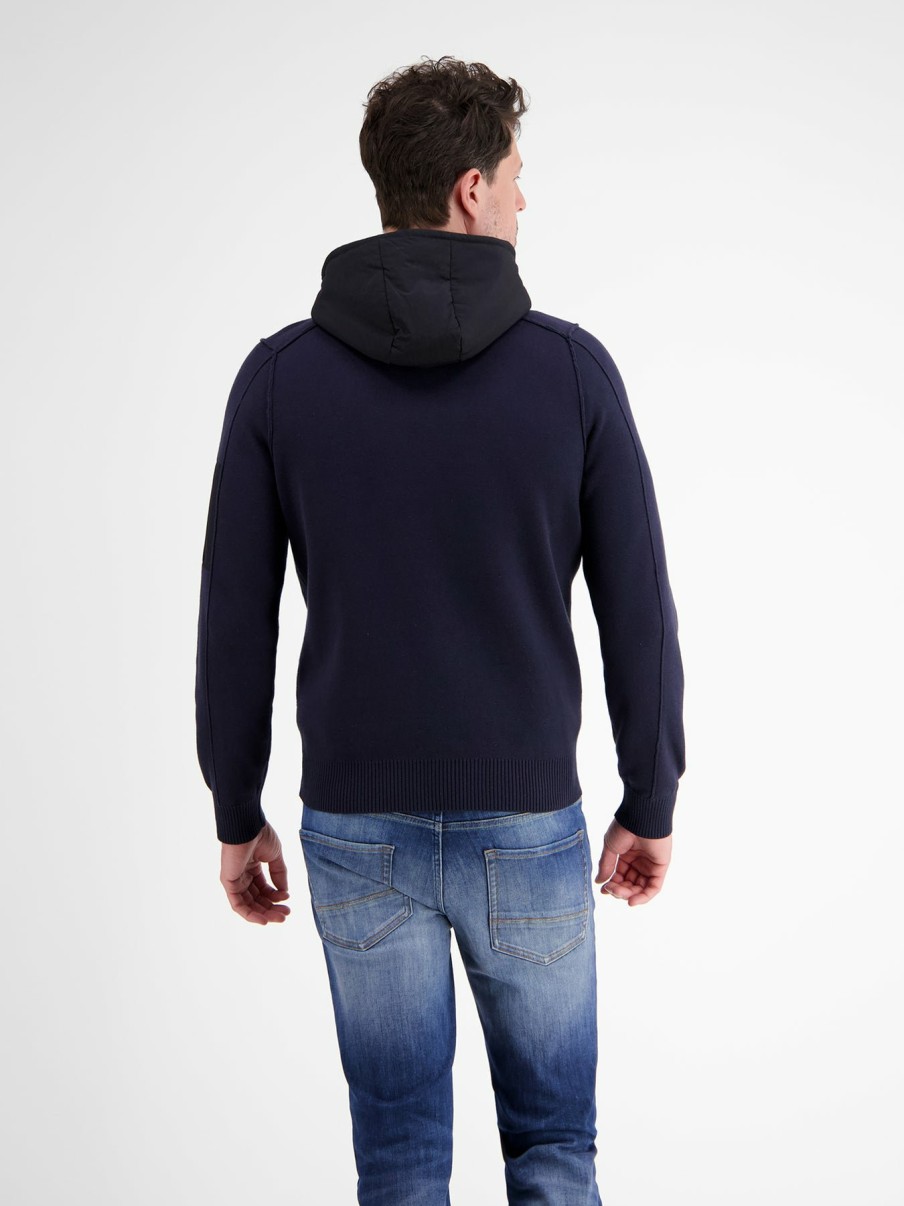 Heren LERROS | Sweatjack Met Nylon Capuchon Navy