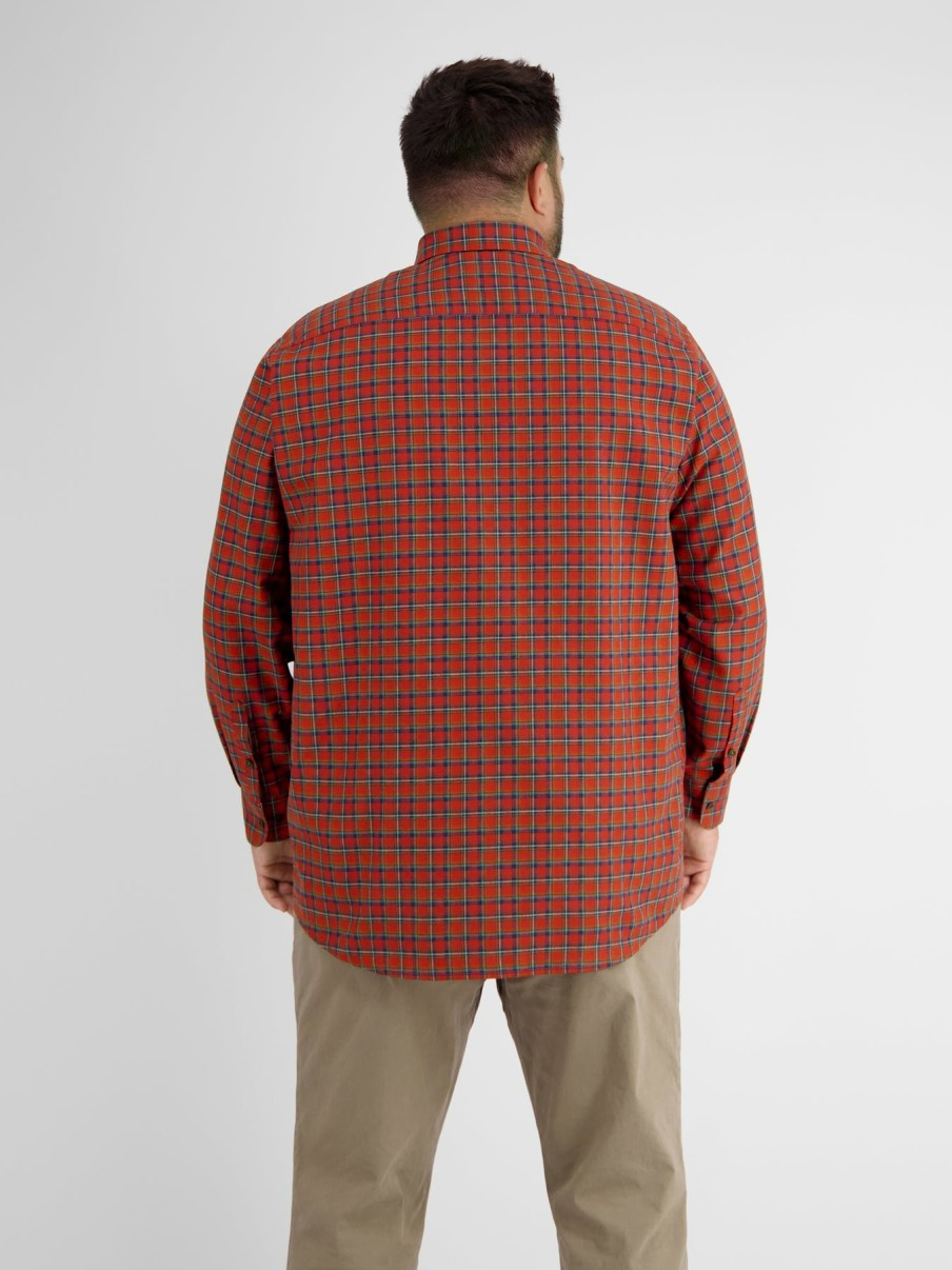 GROTE MAAT LERROS | Geruit Overhemd. Verborgen Button-Down Kraag Lava Red