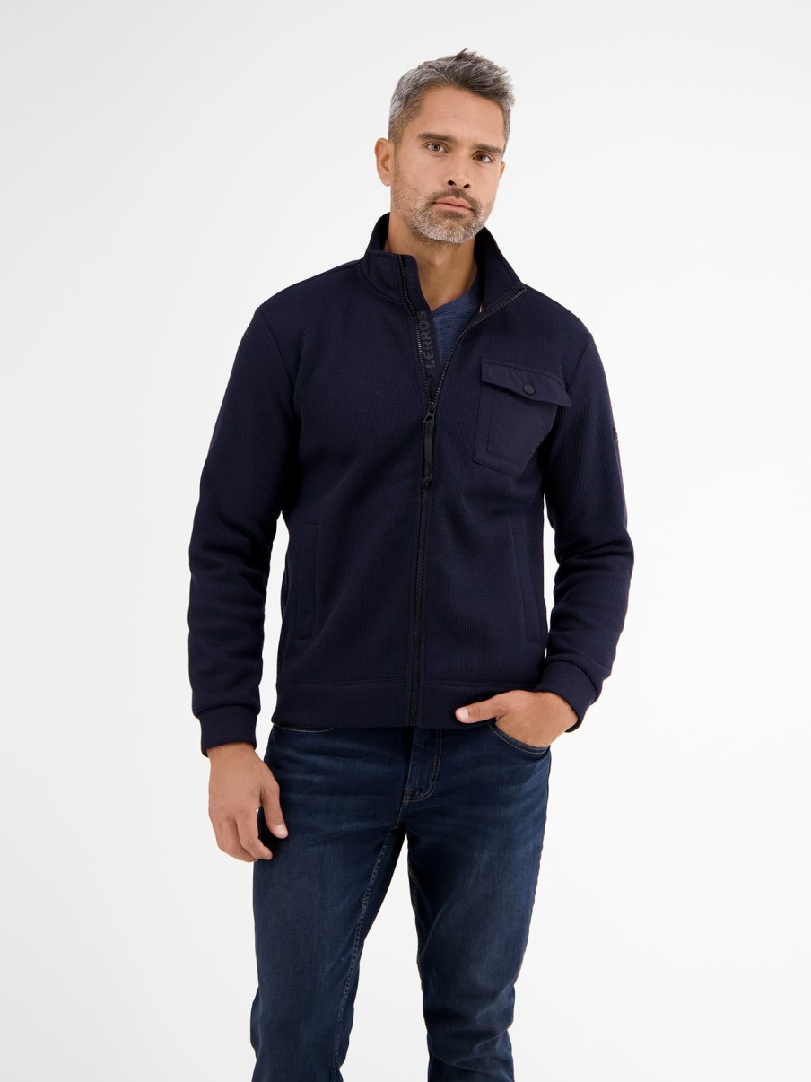 Heren LERROS | Sweatjack In Fleece-Look Dark Navy