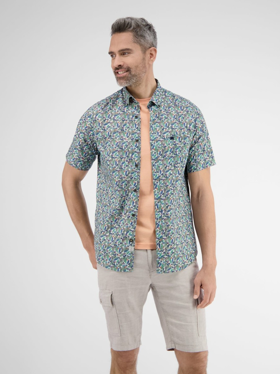 Heren LERROS | Shirt Met Korte Mouwen En Bloemenprint