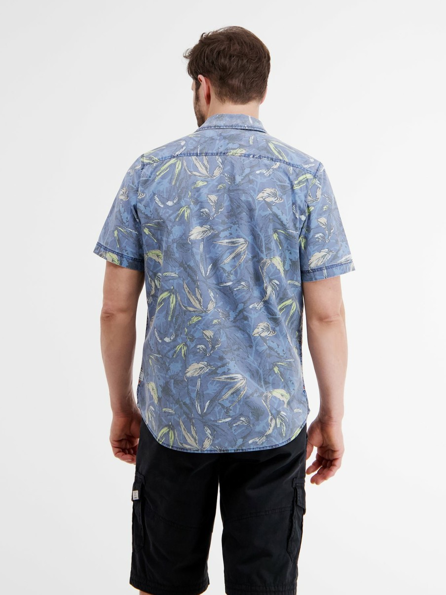 Heren LERROS | Shirt Met Korte Mouwen En All-Over Bloemenprint True Blue