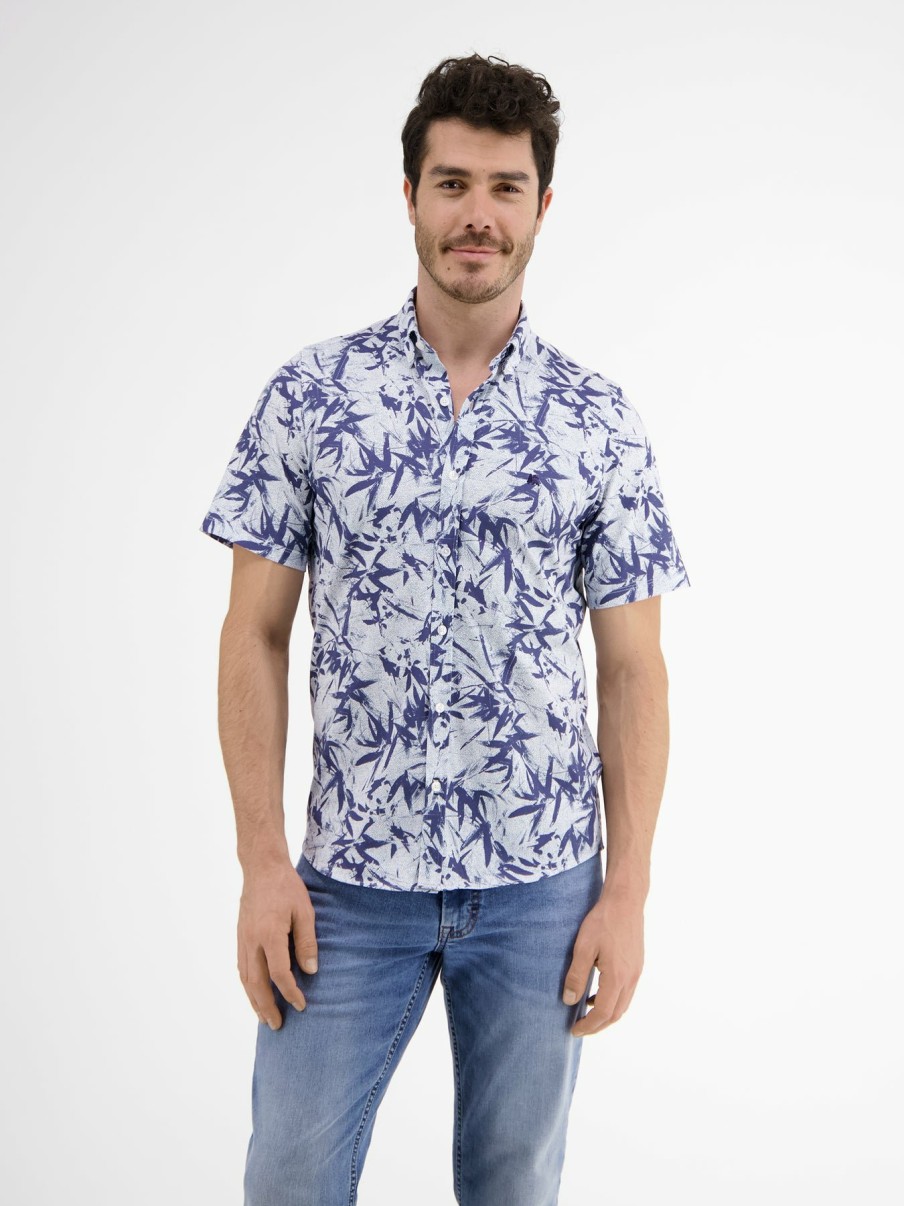 Heren LERROS | Shirt Met Korte Mouwen Met Bloemen Aop Travel Blue