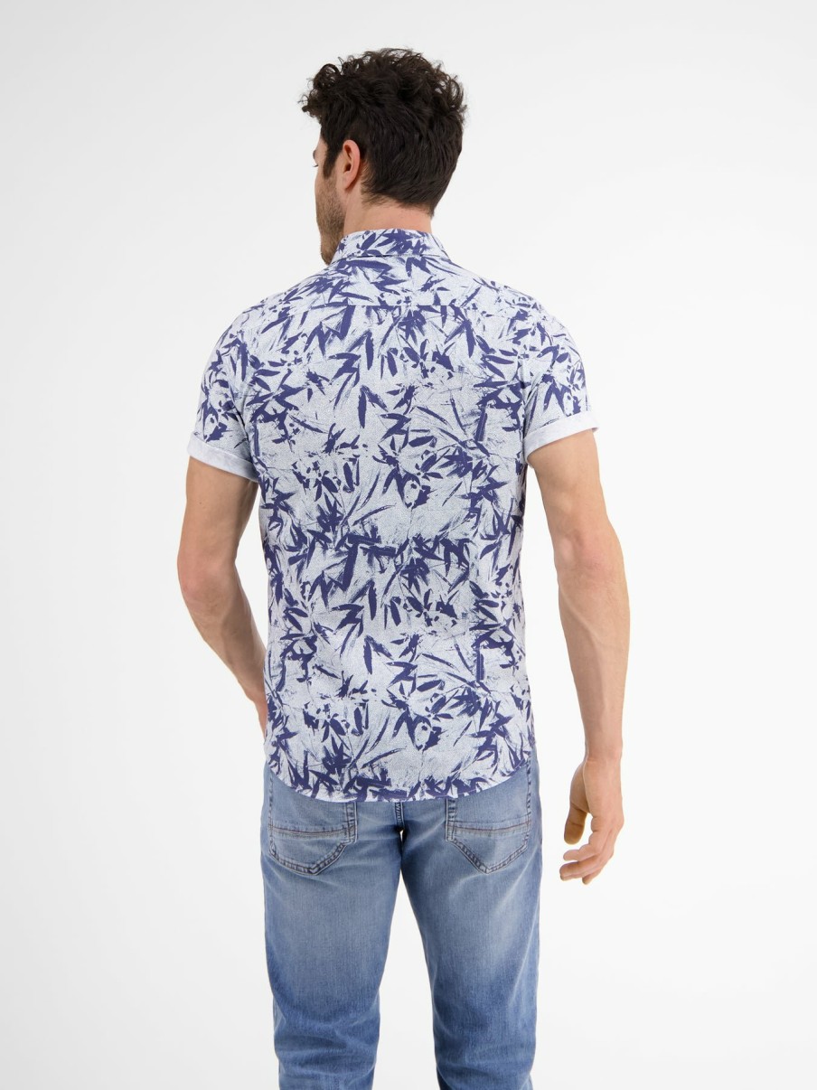 Heren LERROS | Shirt Met Korte Mouwen Met Bloemen Aop Travel Blue