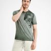 Heren LERROS | T-Shirt Met V-Hals En Bloemenprint Chilled Olive