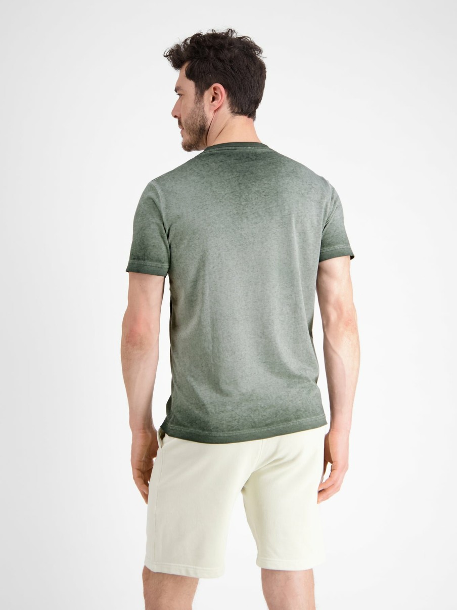 Heren LERROS | T-Shirt Met V-Hals En Bloemenprint Chilled Olive