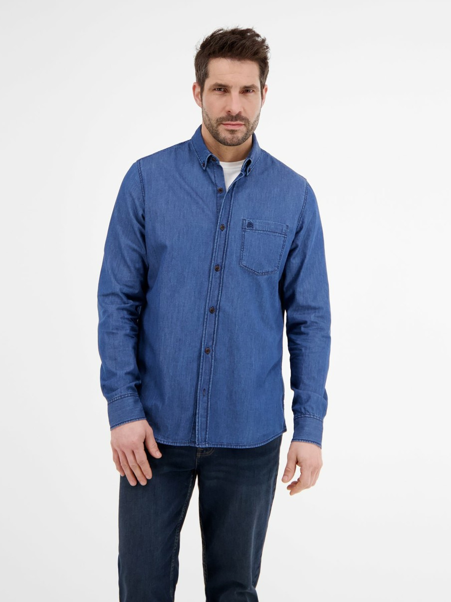 Heren LERROS | Stijlvol Denim Overhemd Met Button-Down Kraag, Regular Fit True Blue