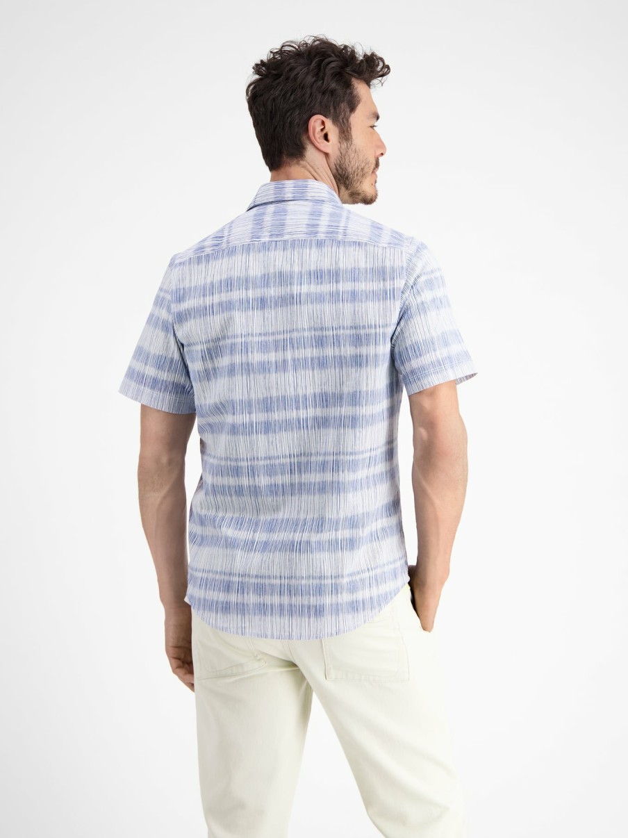 Heren LERROS | Shirt Met Korte Mouwen In Een Zomerse Structuurkwaliteit Travel Blue