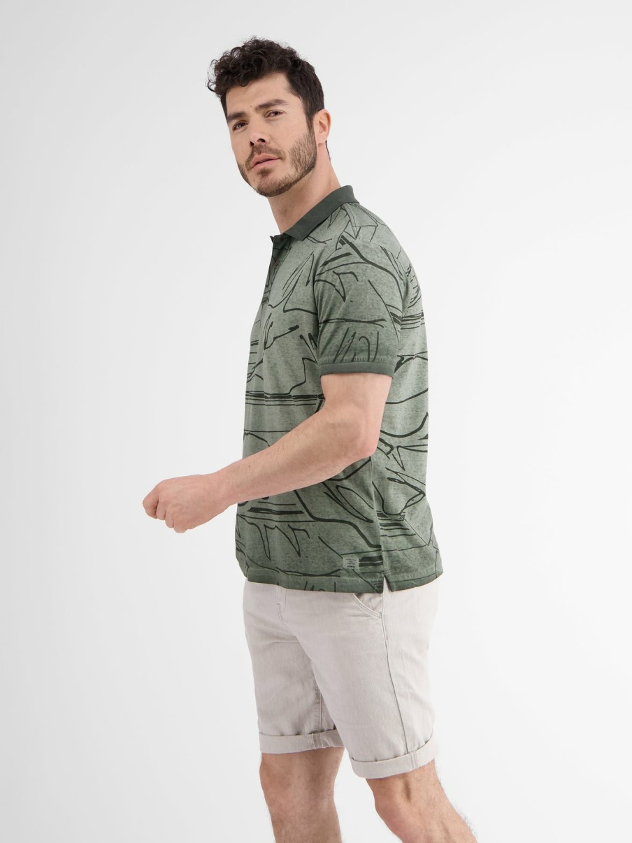 Heren LERROS | Poloshirt *Bloemenlijnen* Chilled Olive